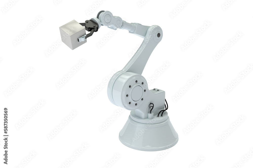 Digital image of robotic hand holding with metal cube Digital image of robotic hand holding with metal cube