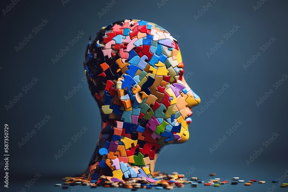 Human head made from puzzle pieces. (Generative AI)