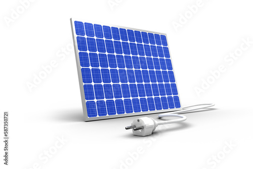 3d illustration of solar panel with cable
