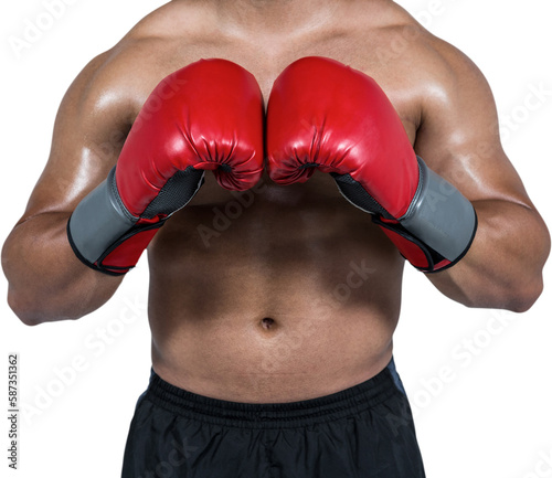 Midsection of boxer with gloves © vectorfusionart