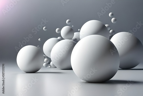 Abstract 3d render of composition with white spheres, modern background design