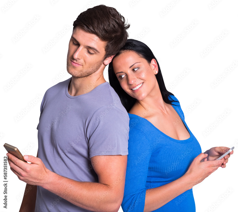 Naklejka premium Young couple sending a text