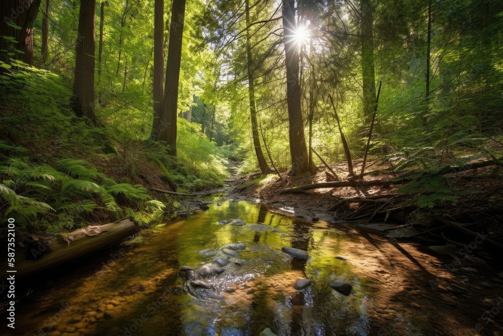 A serene and peaceful waterfall nestled deep in the forest - made with Generative Ai A serene and peaceful waterfall nestled deep in the forest - made with Generative Ai