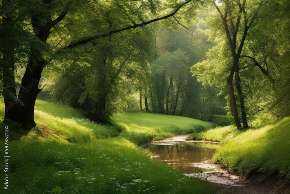 A serene forest with tall trees - made with Generative Ai A serene forest with tall trees - made with Generative Ai