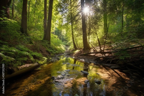 A serene and peaceful waterfall nestled deep in the forest - made with Generative Ai