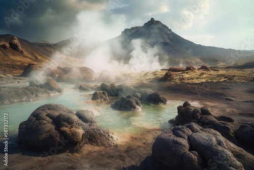 A surreal volcanic landscape with unusual rock formations - made with Generative Ai