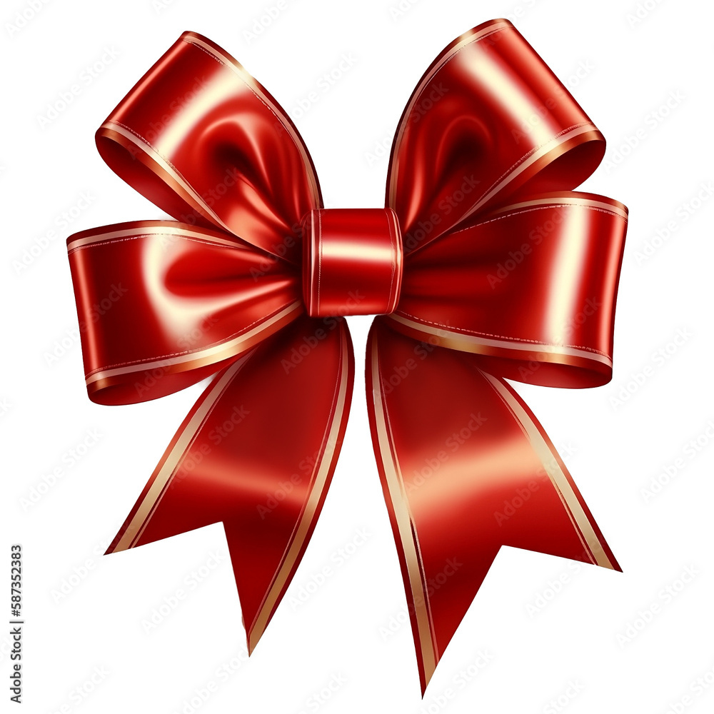 Red birthday bow and ribbon on transparent background, png. Generative ...