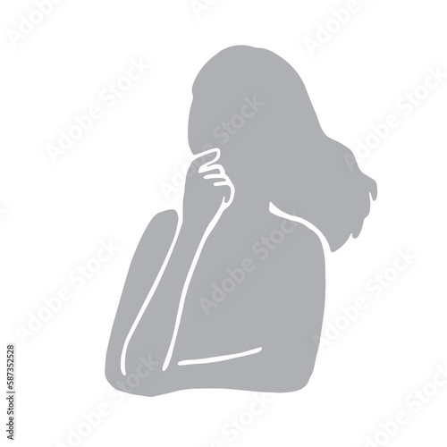 上を向いて何かを考える女性のシルエットイラスト　グレー