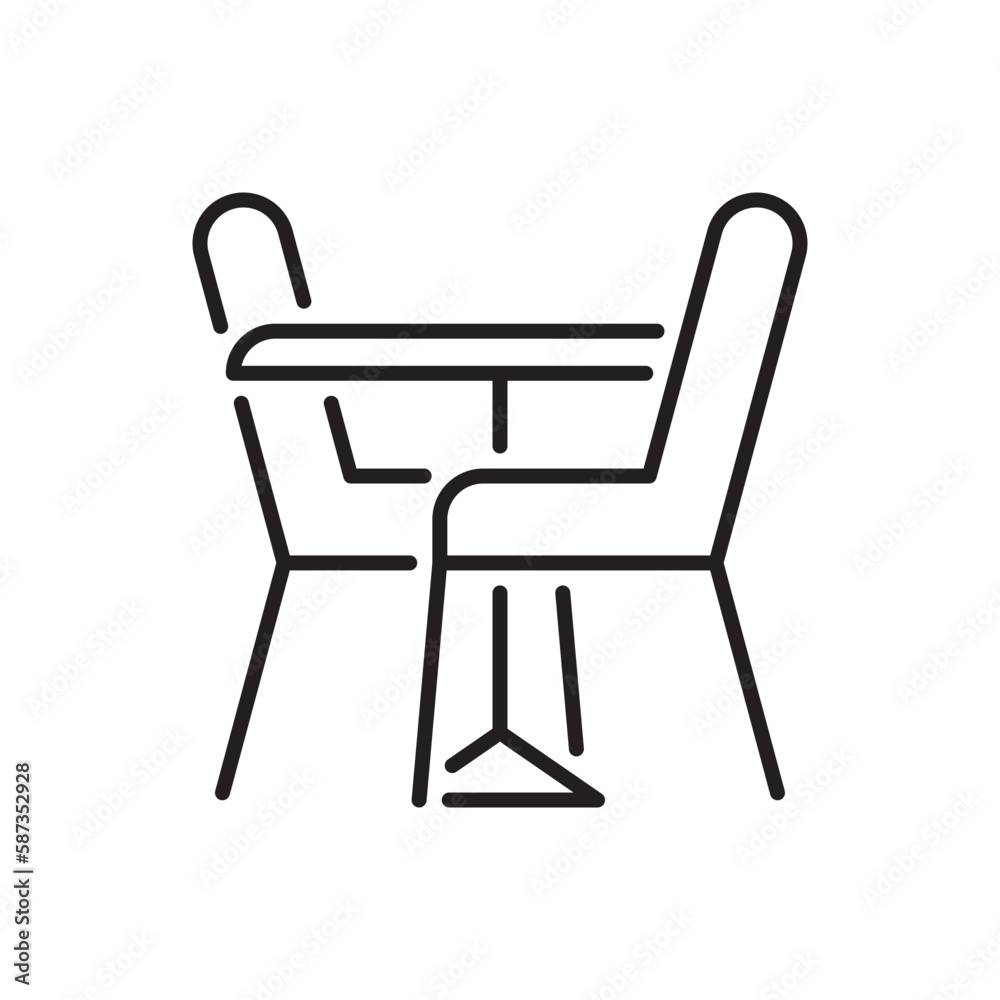 Table chairs line icon on white. Editable stroke Table chairs line icon on white. Editable stroke
