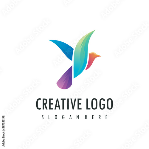 Colorful gradient bird logo design vector icon