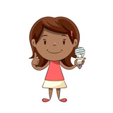 Little girl holding spiral light bulb
