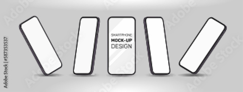 Realistic 3d smartphone mockup for application, game, and web page view. cell mockup for presentation template. touch phone with blank display isolated templates, phone different angles views.