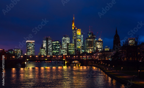 Frankfurt am Main  Germany  city skyline during blue hour.