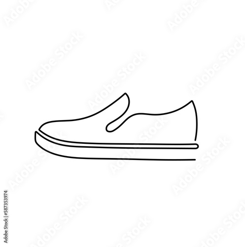 Vector isolated one single slip on boot shoe side view colorless black and white contour line easy drawing