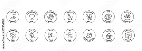 Organic Beauty Products Vector Line Icons - Natural Cosmetics Set.