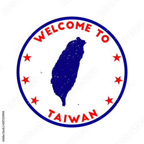 Welcome to Taiwan stamp. Grunge country round stamp with texture in Red color theme. Vintage style geometric Taiwan seal. Captivating vector illustration.