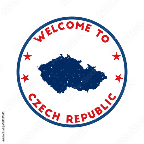Welcome to Czech Republic stamp. Grunge country round stamp with texture in Heroic Red color theme. Vintage style geometric Czech Republic seal. Radiant vector illustration.