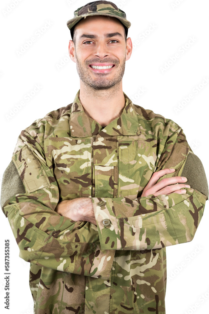 Portrait of smiling soldier standing with arms crossed Portrait of smiling soldier standing with arms crossed