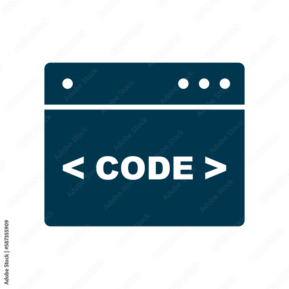 Programming code and browser window silhouette icon. Source code. Vector. Programming code and browser window silhouette icon. Source code. Vector.