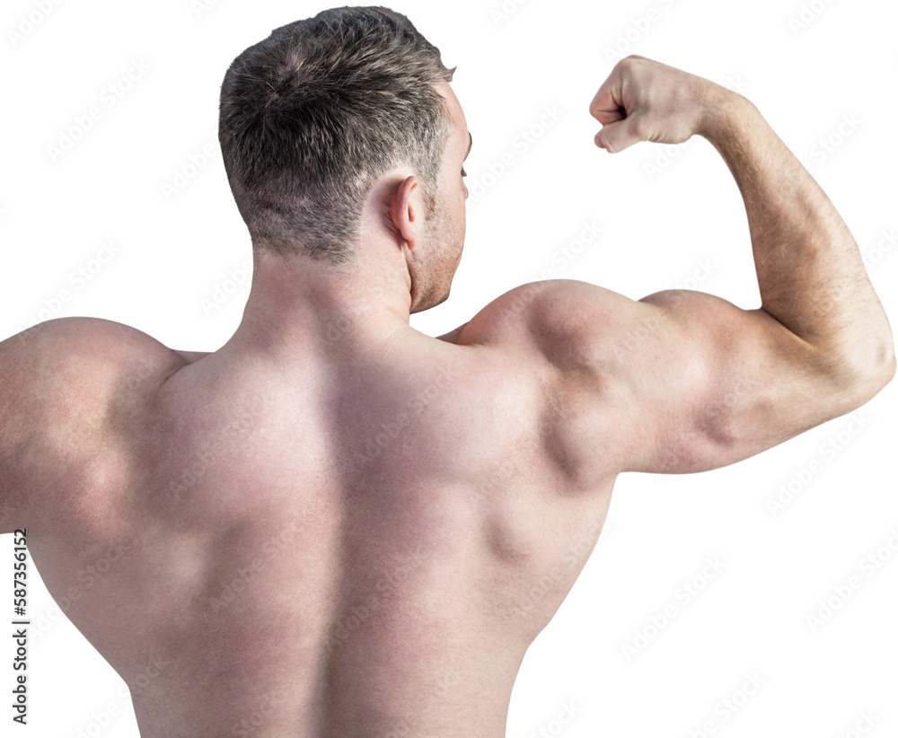 Strong bodybuilder with arms up