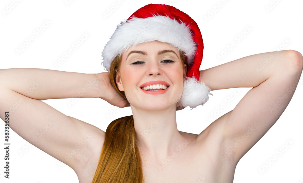Obraz premium Pretty girl in santa costume smiling at camera