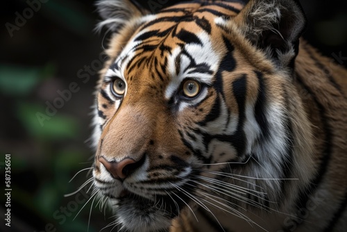 close up of the face of a Bengal tiger. Generative AI © AkuAku