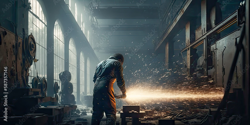 Heavy Industry Engineering Factory Interior. Welding - Generative AI Heavy Industry Engineering Factory Interior. Welding - Generative AI