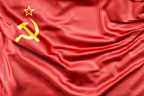 Ruffled Flag of USSR. 3D Rendering photo