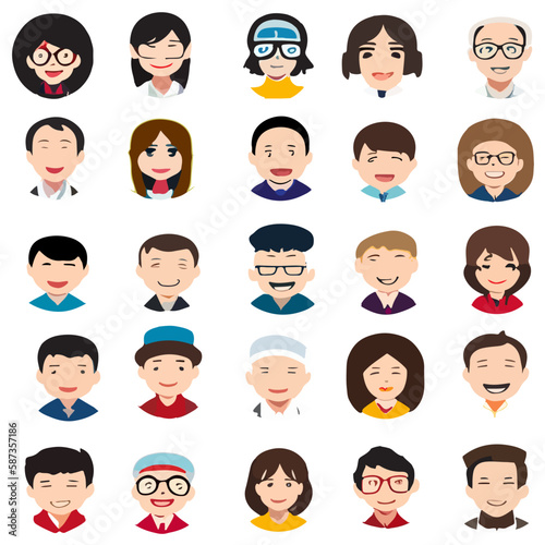 set of cartoon people face character © thaismile