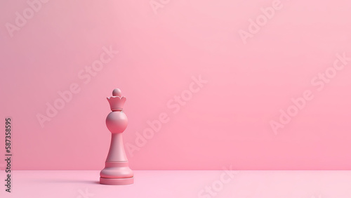 Pastel pink chess piece minimal creative on bright pink background with copy space (AI Generated)
