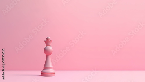 Pastel pink chess piece minimal creative on bright pink background with copy space (AI Generated) photo