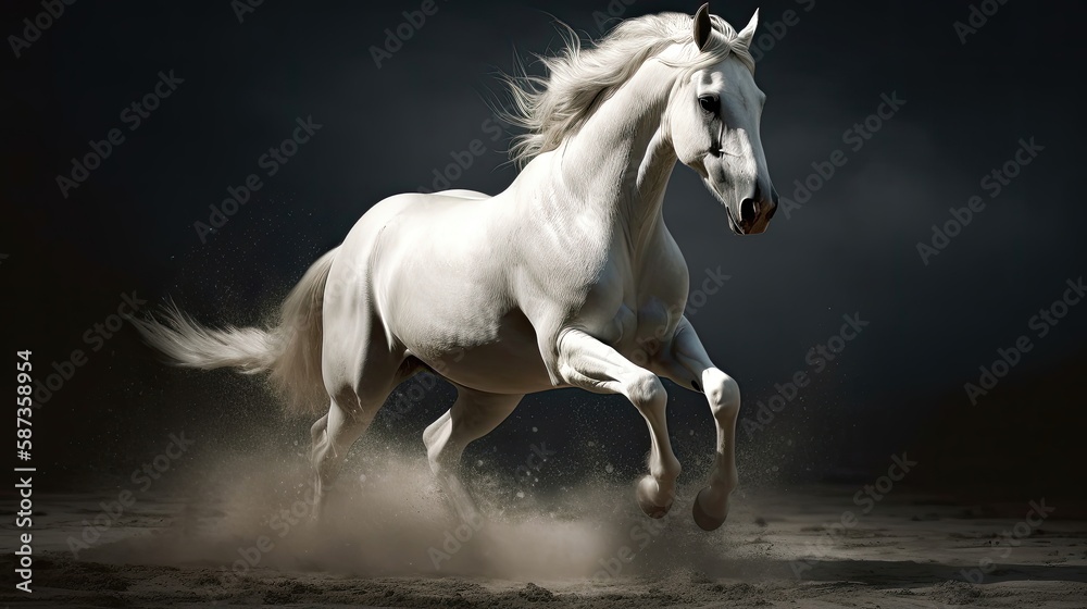 Fototapeta premium Picture presenting the galloping white horse. Generative AI