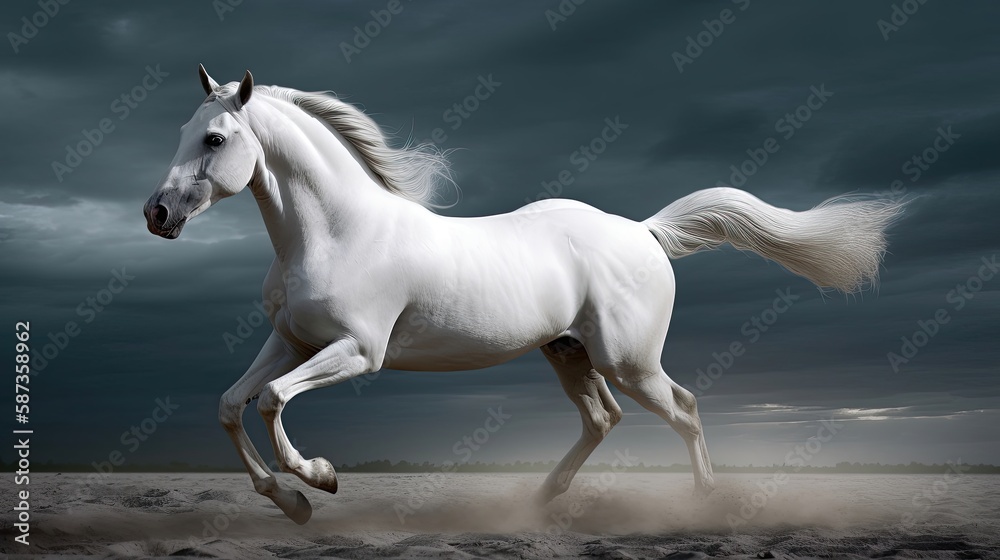 Picture presenting the galloping white horse. Generative AI