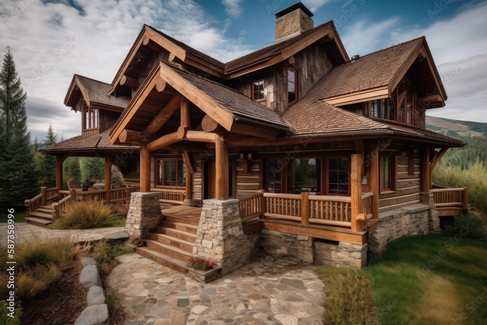 Luxurious Mountain Retreat: A Rustic Cabin-style Home Luxurious Mountain Retreat: A Rustic Cabin-style Home