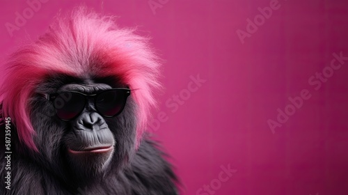 Cool gorilla with pink hair. Generative AI