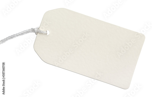 Blank paper tag with string isolated on transparent background with shadow photo