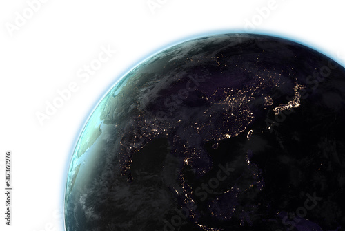 Illuminated Earth against white background 
