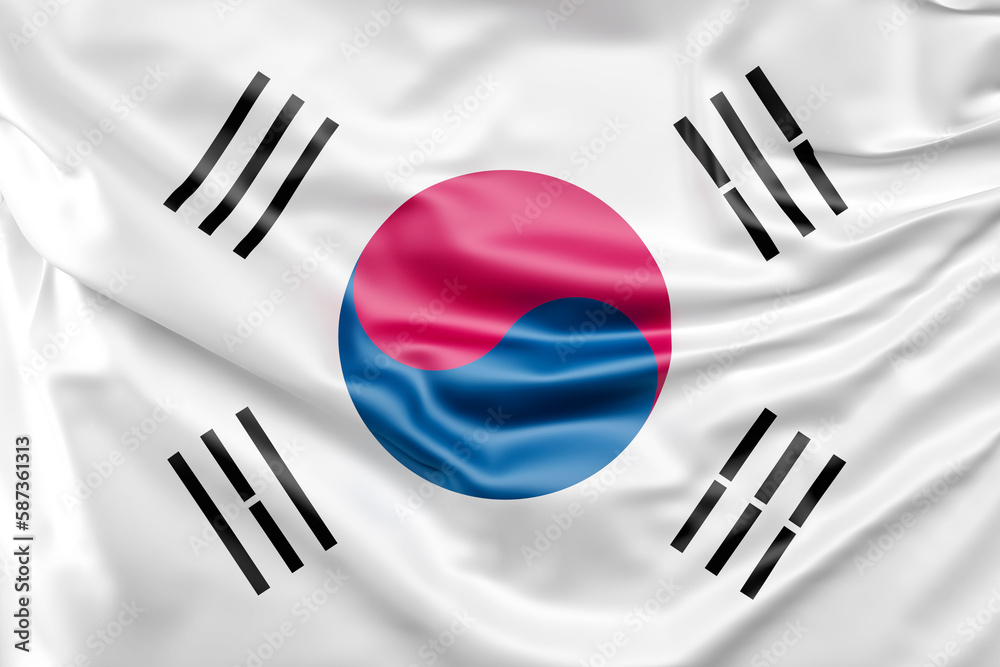 Ruffled Flag of South Korea. 3D Rendering Ruffled Flag of South Korea. 3D Rendering