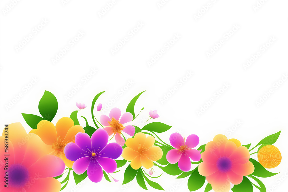 White background with flowers forming half frame spring for Mother's Day, copy space