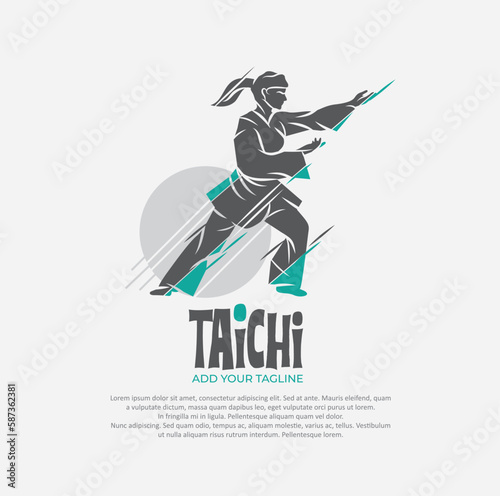 Silhouette of person with tai chi gesture position vector draming.Suitable for martial arts logo and illustration