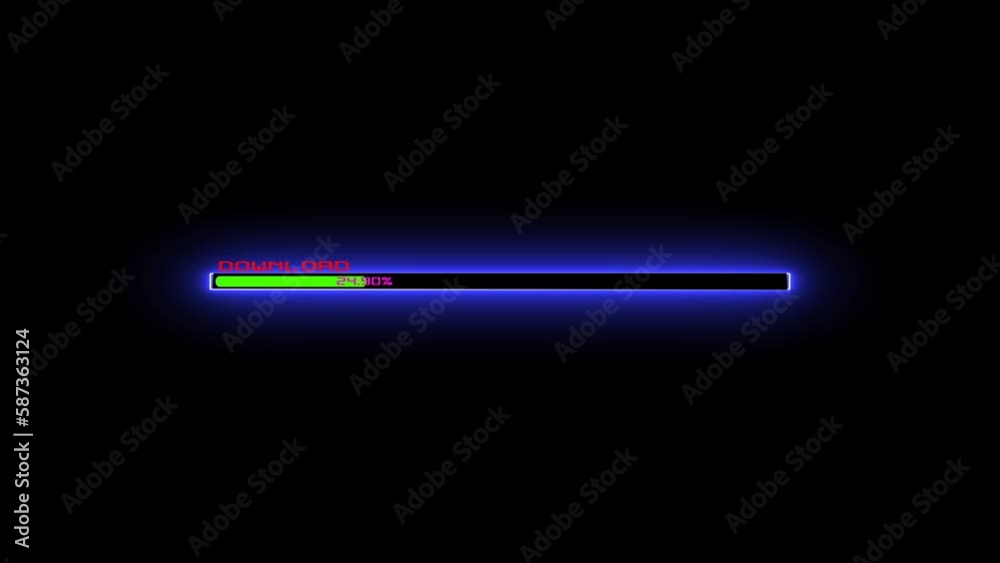 Digital glowing technology loading and processing bar animation on isolated black background Digital glowing technology loading and processing bar animation on isolated black background