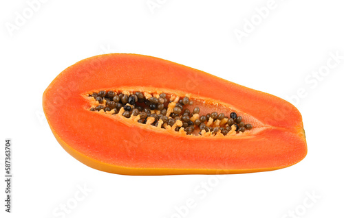 Papaya, Ripe papaya fruit with seeds on transparent png photo