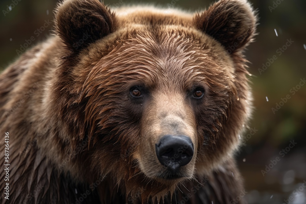 Large Kodiak brown bear in portrait. Generative AI