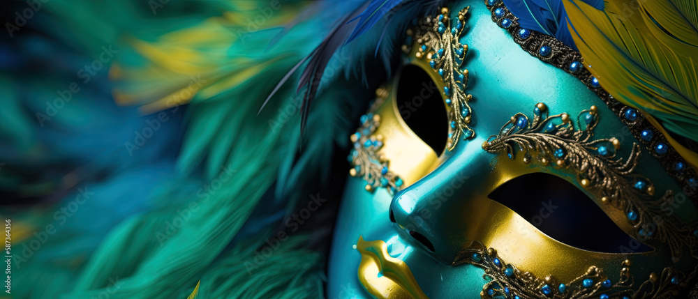 Carnival concept theme. Close-up with the Venetian mask in vibrant colors