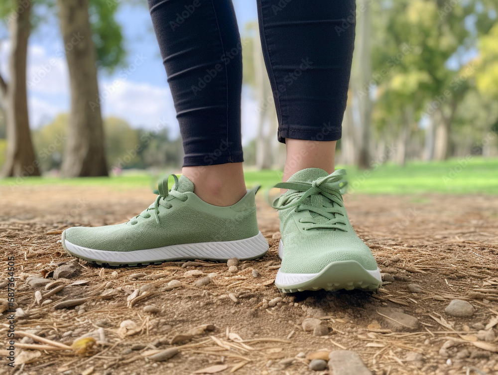 A Woman's Feet in a Park Wearing Sustainable Sneakers | Generative AI