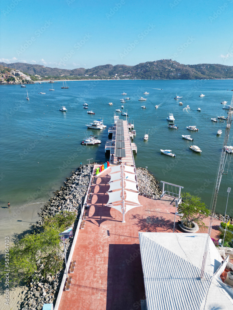 Aerial View of Zihuatanejo Pier Captured by Vertical Drone