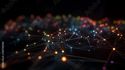 Data technology and abstract background with connecting line representing big data. AI generative.