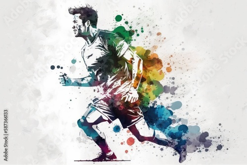 Abstract soccer player in watercolor style  Generative AI 