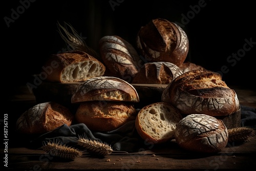High Contrast Still Life Photograph of Bread, AI Generated