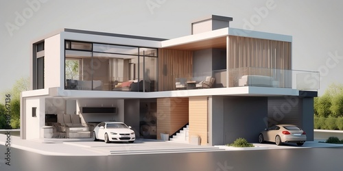 Cross-Section of Modern Stylish Home with Garage, AI Generated photo